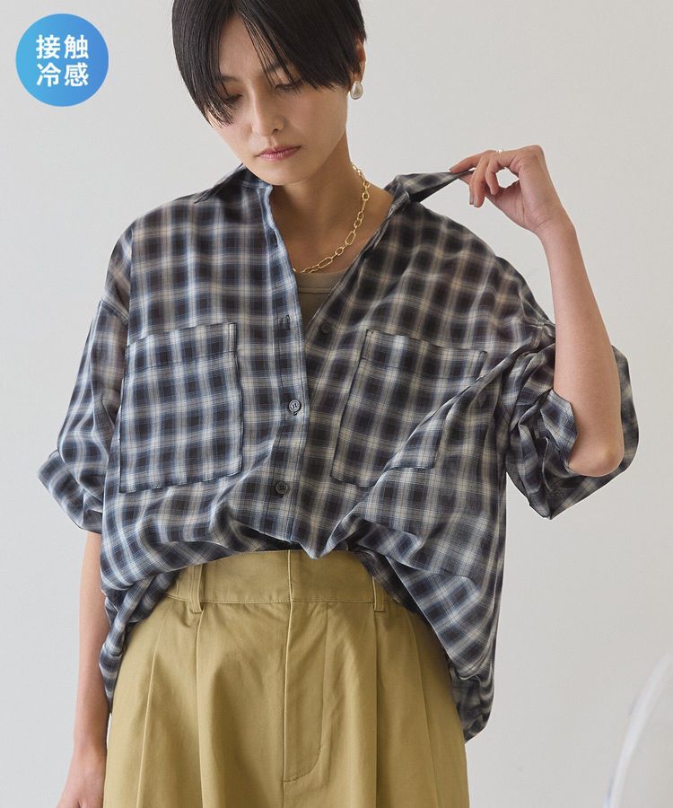 AMERICAN HOLIC「【接触冷感・イージーケア】シアーチェックシャツ」|シャツ・ブラウス|Black