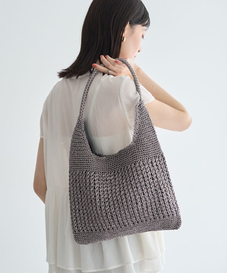 YECCA VECCA「【cache cache】メタリックコード柄編みトート」|トートバッグ|Dark Silver