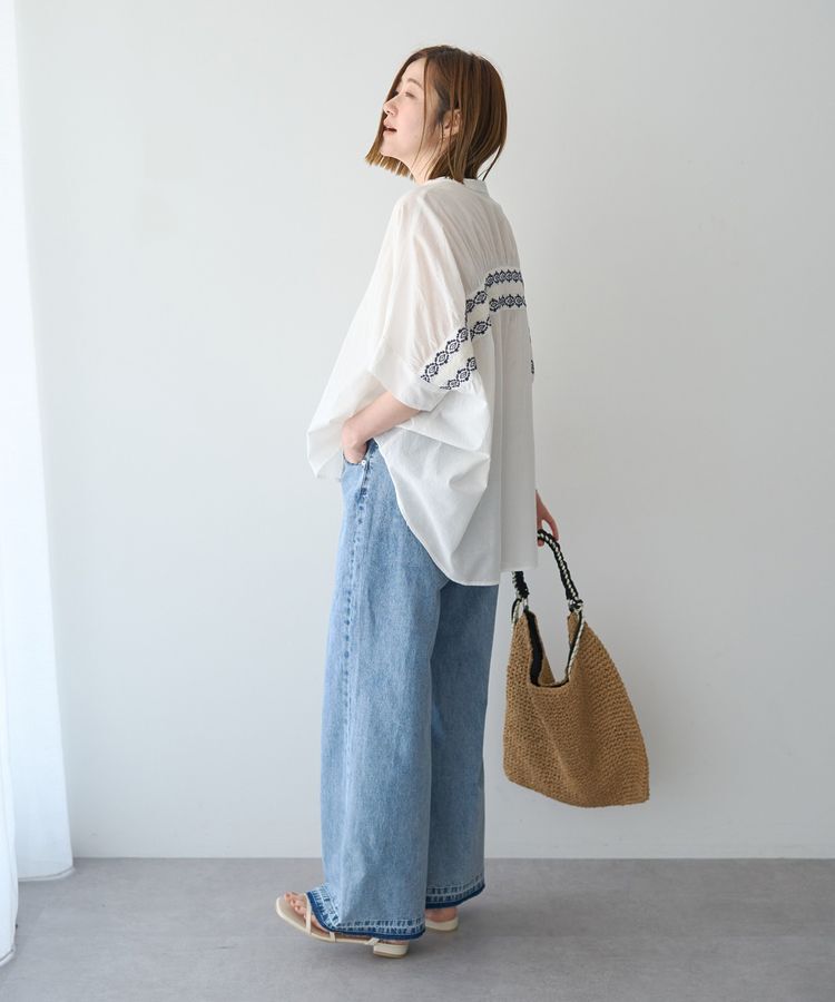YECCA VECCA「バック刺繍バンドカラーシャツ」|シャツ・ブラウス|