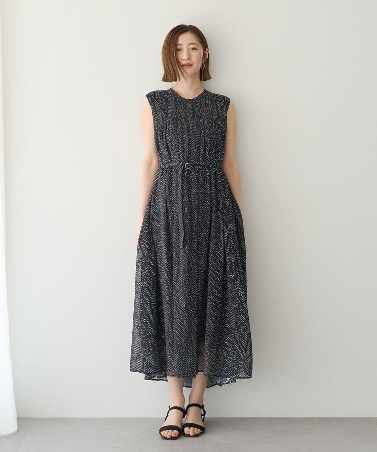 YECCA VECCA「シアードット柄ギャザーワンピース」|ワンピース|