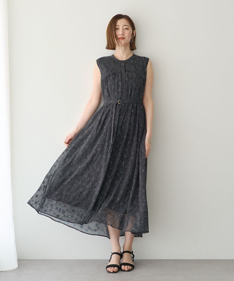 YECCA VECCA「シアードット柄ギャザーワンピース」|ワンピース|