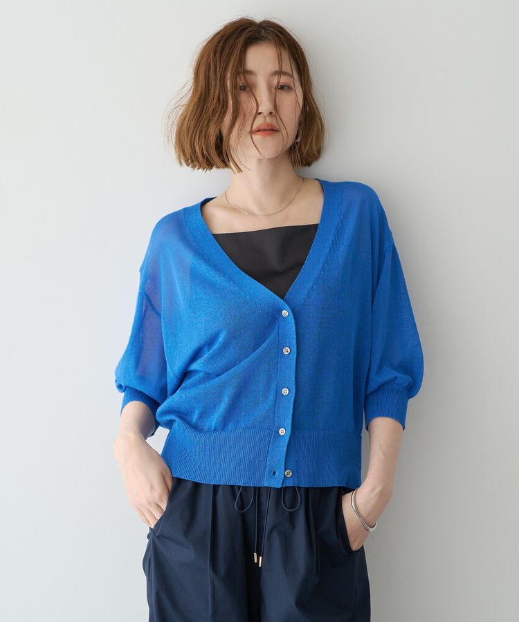 YECCA VECCA「シアーニットVネックカーディガン」|カーディガン|Blue