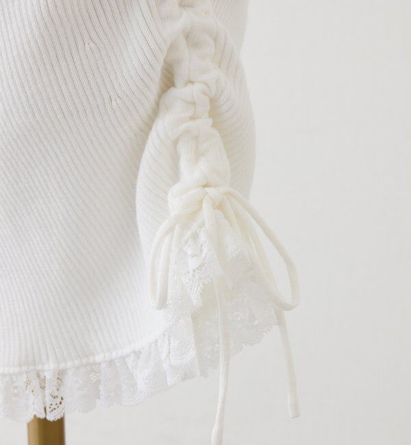  「 【Lace Collection】ドロストニットミニワンピース」|ワンピース|