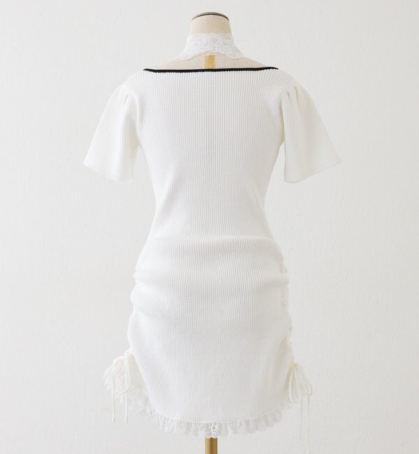  「 【Lace Collection】ドロストニットミニワンピース」|ワンピース|