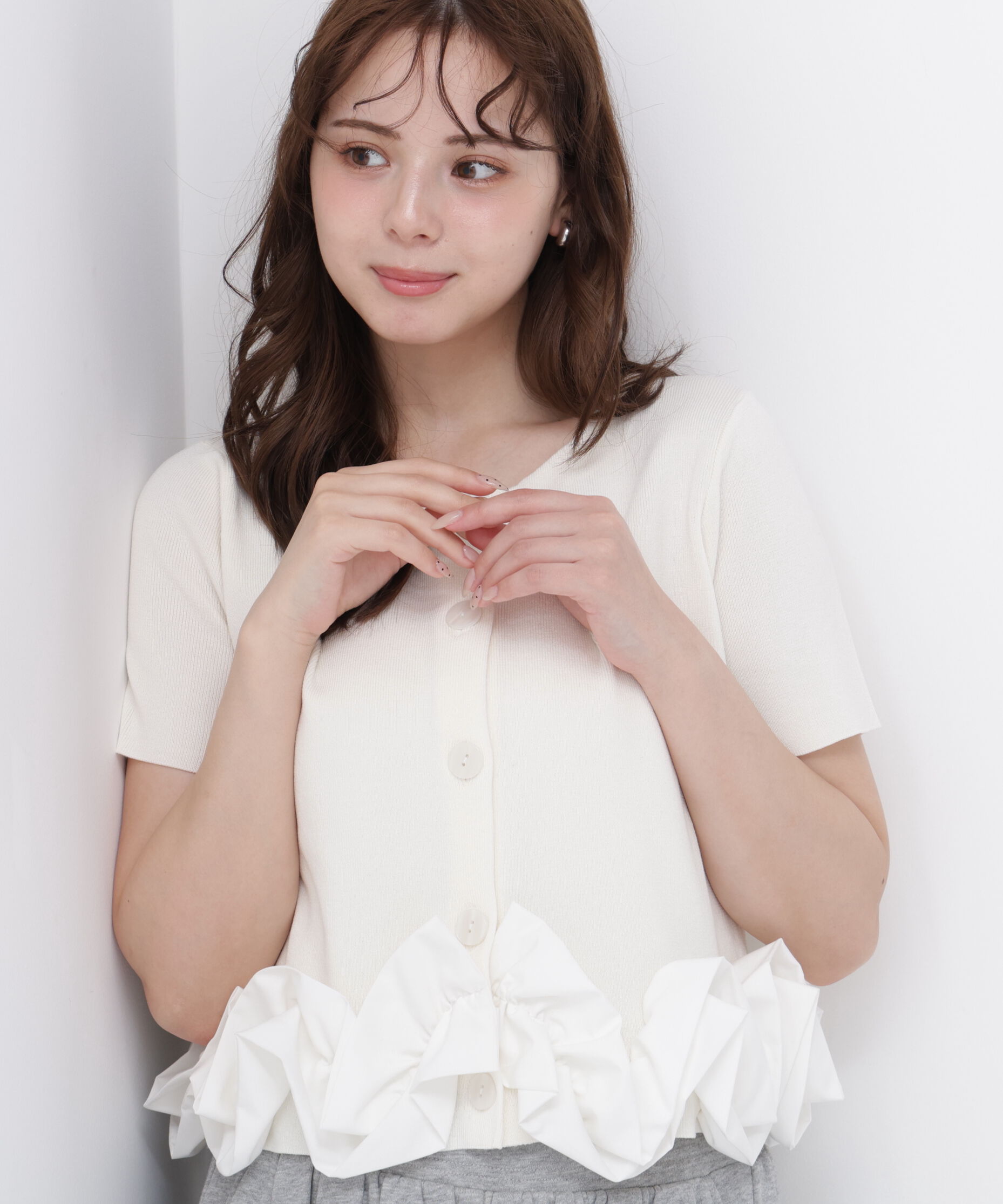 PROPORTION BODY DRESSING「〈a/mie〉半袖ホイップヘムカーディガン」|カーディガン|ホワイト