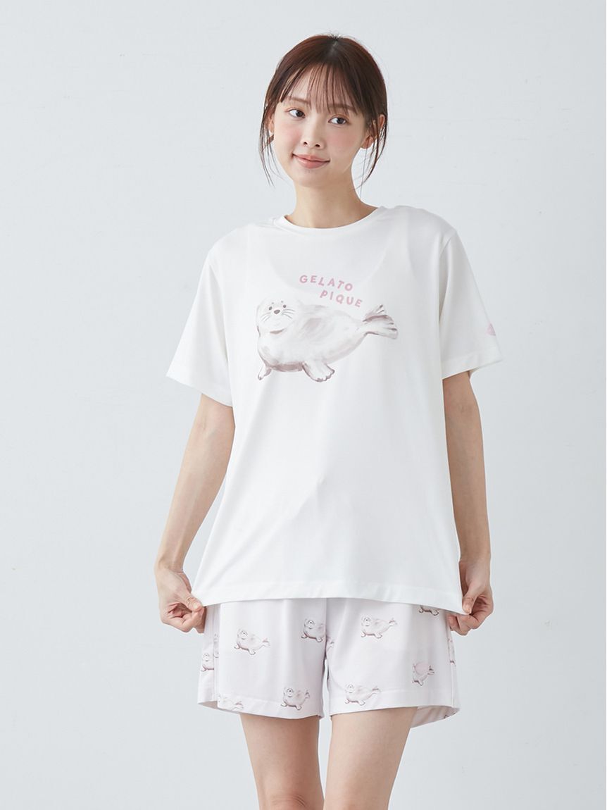 gelato pique「【ONLINE限定】【接触冷感】シーアニマル柄ワンポイントTシャツ&ショートパンツセット」|ルームウェア|
