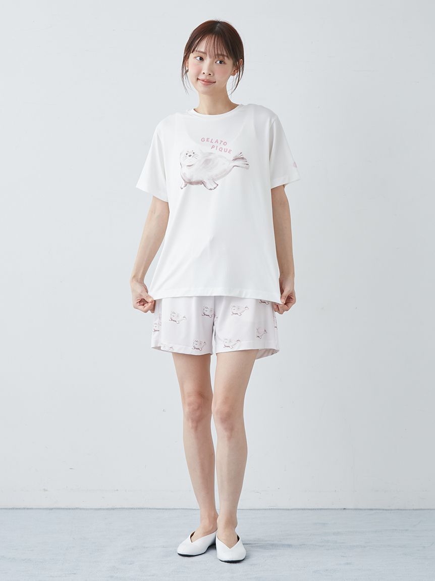 gelato pique「【ONLINE限定】【接触冷感】シーアニマル柄ワンポイントTシャツ&ショートパンツセット」|ルームウェア|