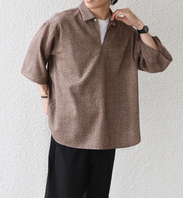 SHIPS any「SHIPS any:〈UVカット〉FUTURE LINEN CANVAS リネンライク スキッパー プルオーバーシャツ◆」|シャツ・ブラウス|ブラウン系その他