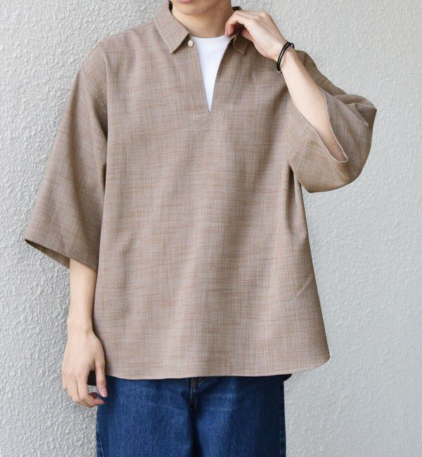 SHIPS any「SHIPS any:〈UVカット〉FUTURE LINEN CANVAS リネンライク スキッパー プルオーバーシャツ◆」|シャツ・ブラウス|