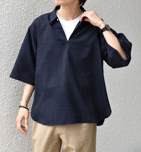 SHIPS any「SHIPS any:〈UVカット〉FUTURE LINEN CANVAS リネンライク スキッパー プルオーバーシャツ◆」|シャツ・ブラウス|