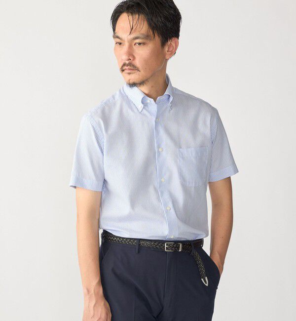 SHIPS「SHIPS:〈接触冷感〉ICE COTTON パナマ ストライプ ボタンダウン 半袖 シャツ」|シャツ・ブラウス|