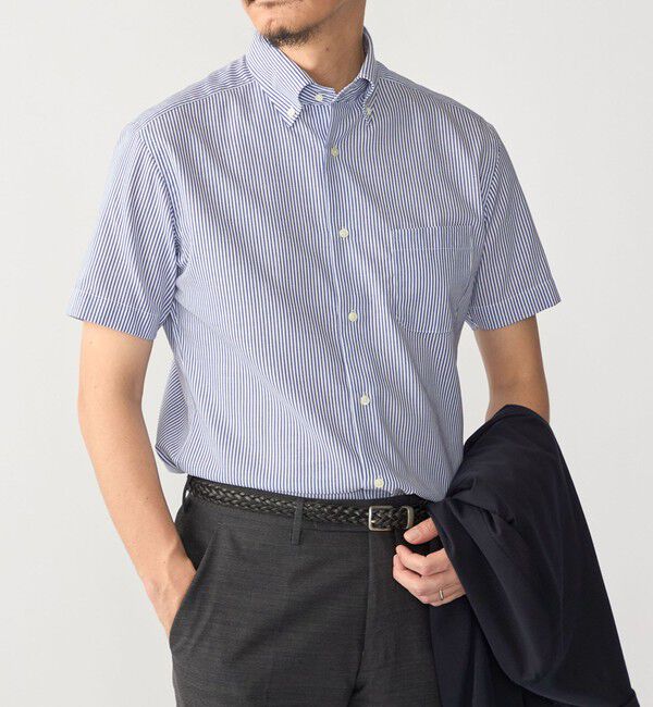 SHIPS「SHIPS:〈接触冷感〉ICE COTTON パナマ ストライプ ボタンダウン 半袖 シャツ」|シャツ・ブラウス|ネイビー