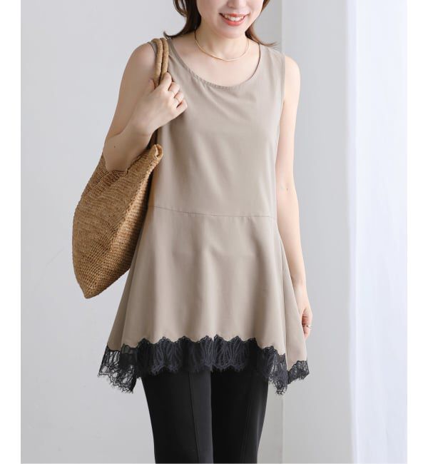  「《追加予約》【洗える】CHIGNON/シニヨン ヘムレースサテンタンク」|シャツ・ブラウス|ベージュ