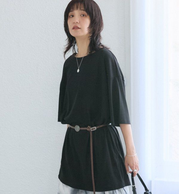  「予約【A・MONN】【吸水速乾/接触冷感】オープンネックチュニックTee」|Tシャツ・カットソー|
