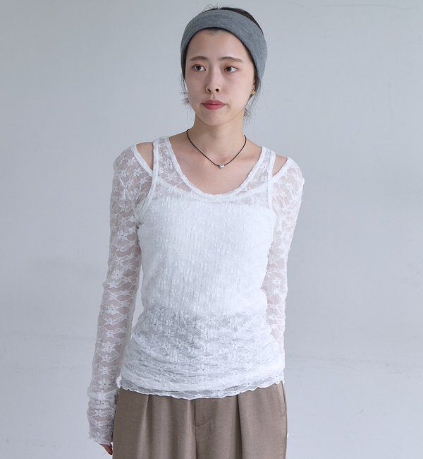 「【再入荷】レースレイヤードカットソー」|Tシャツ・カットソー|