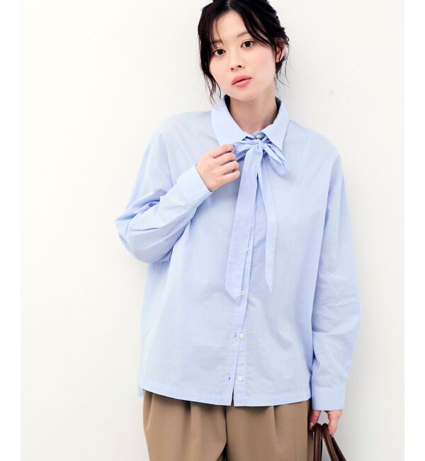  「《WEB限定アイテム》コットン2Wayボウタイブラウス」|シャツ・ブラウス|サックス