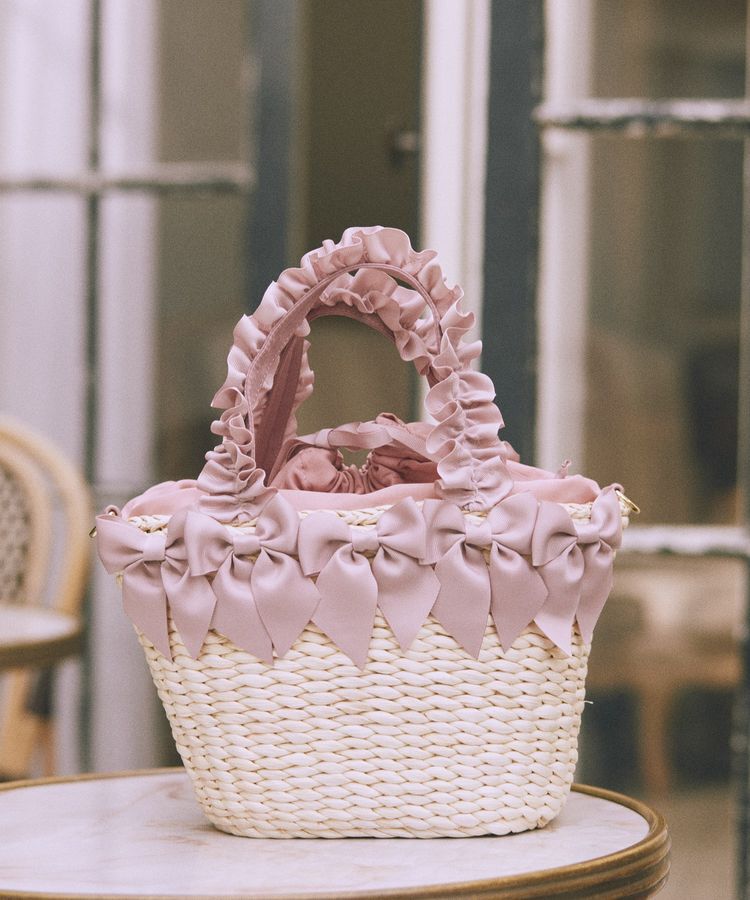 Maison de FLEUR「【2Way】フリルハンドルメイズリボン2Wayカゴバッグ」|ハンドバッグ|