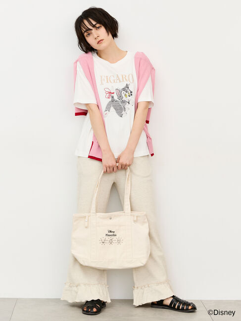 Samansa Mos2「【Disney】ピノキオ/フィガロ刺繍Tシャツ」|Tシャツ・カットソー|オフホワイト