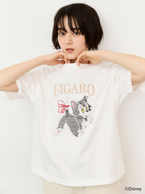 Samansa Mos2「【Disney】ピノキオ/フィガロ刺繍Tシャツ」|Tシャツ・カットソー|