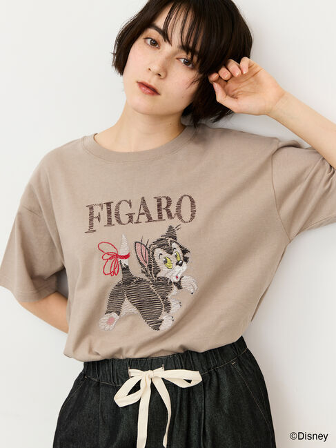 Samansa Mos2「【Disney】ピノキオ/フィガロ刺繍Tシャツ」|Tシャツ・カットソー|