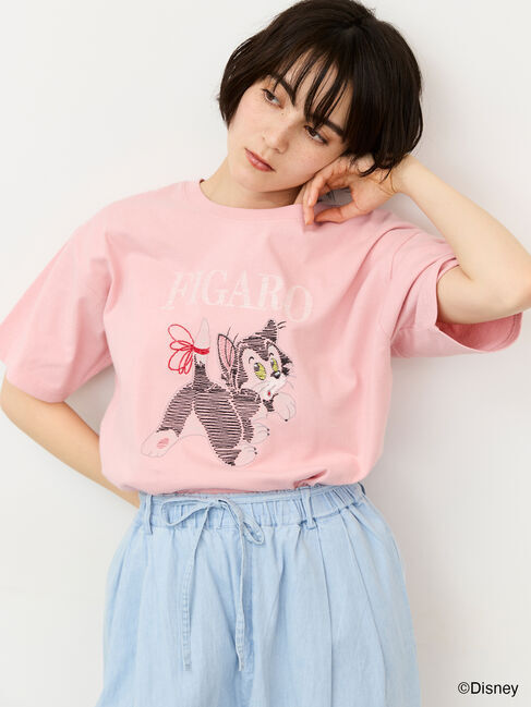 Samansa Mos2「【Disney】ピノキオ/フィガロ刺繍Tシャツ」|Tシャツ・カットソー|