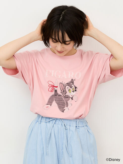 Samansa Mos2「【Disney】ピノキオ/フィガロ刺繍Tシャツ」|Tシャツ・カットソー|