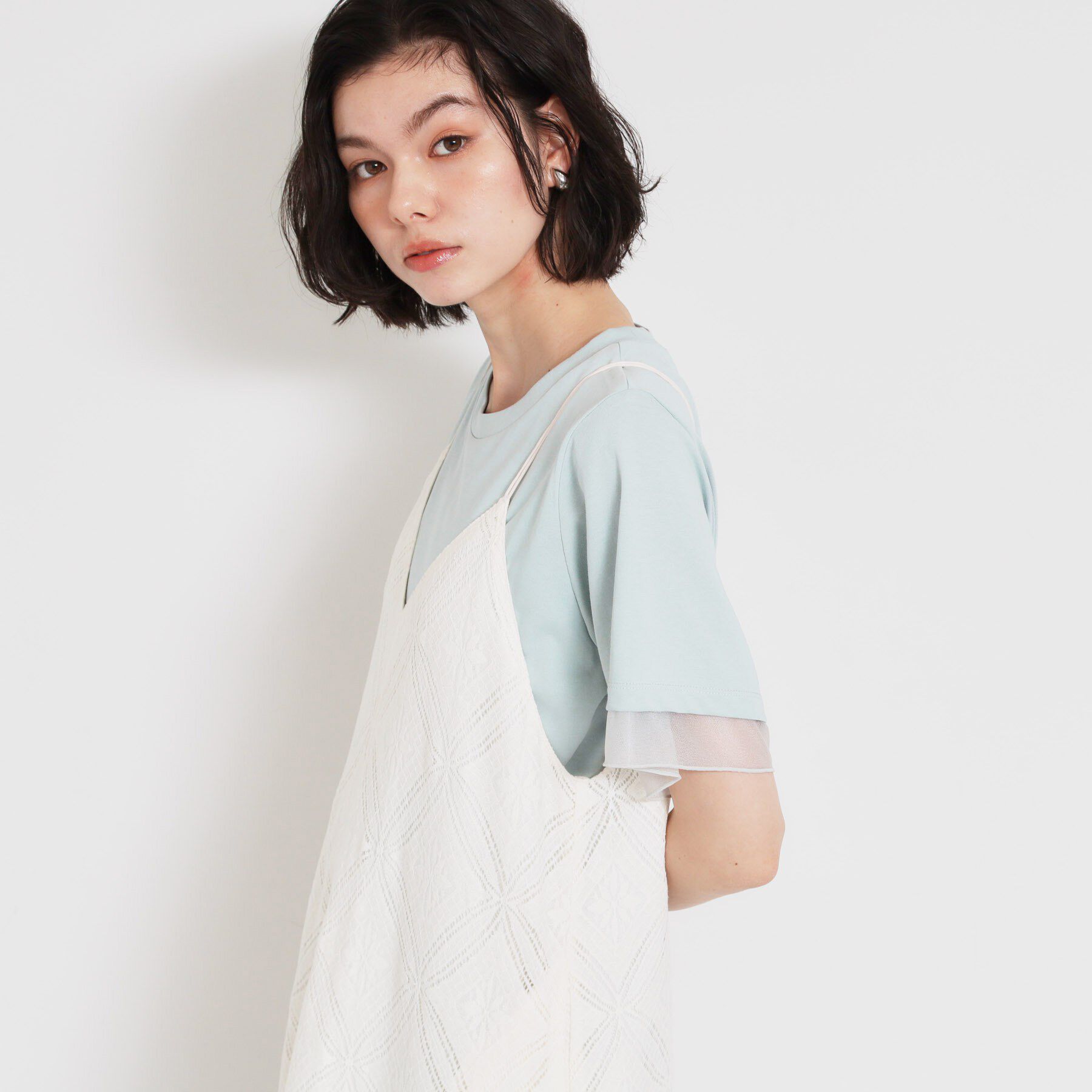 THE SHOP TK「【M-XL/ひんやり／吸水速乾／UV】上品な透け感 袖口シアーTシャツ」|Tシャツ・カットソー|