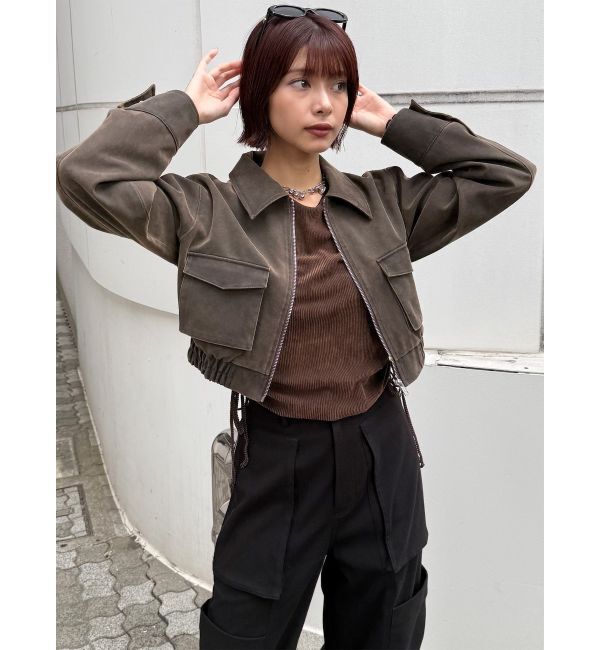 MURUA「フェイクレザーショートフライトジャケット」|ブルゾン・スタジャン|