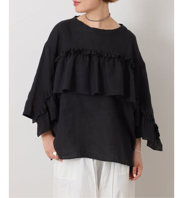 journal standard luxe「《予約》フレンチリネンキャンバス フリルプルブラウス」|シャツ・ブラウス|ブラック