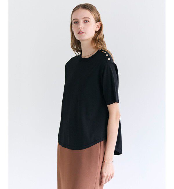 BEIGE,「NADIA / ストレッチ メタルボタンニット」|ニット・セーター|Black