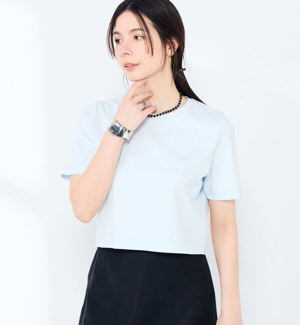 NOLLEY'S sophi「《手洗い可能》W&Wショート丈Tシャツ」|Tシャツ・カットソー|サックス