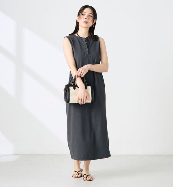 NOLLEY'S「《アンサンブル対応》ウォッシャブルイージーケアカノコノースリーブヘンリーネックワンピース」|ワンピース|チャコールグレー