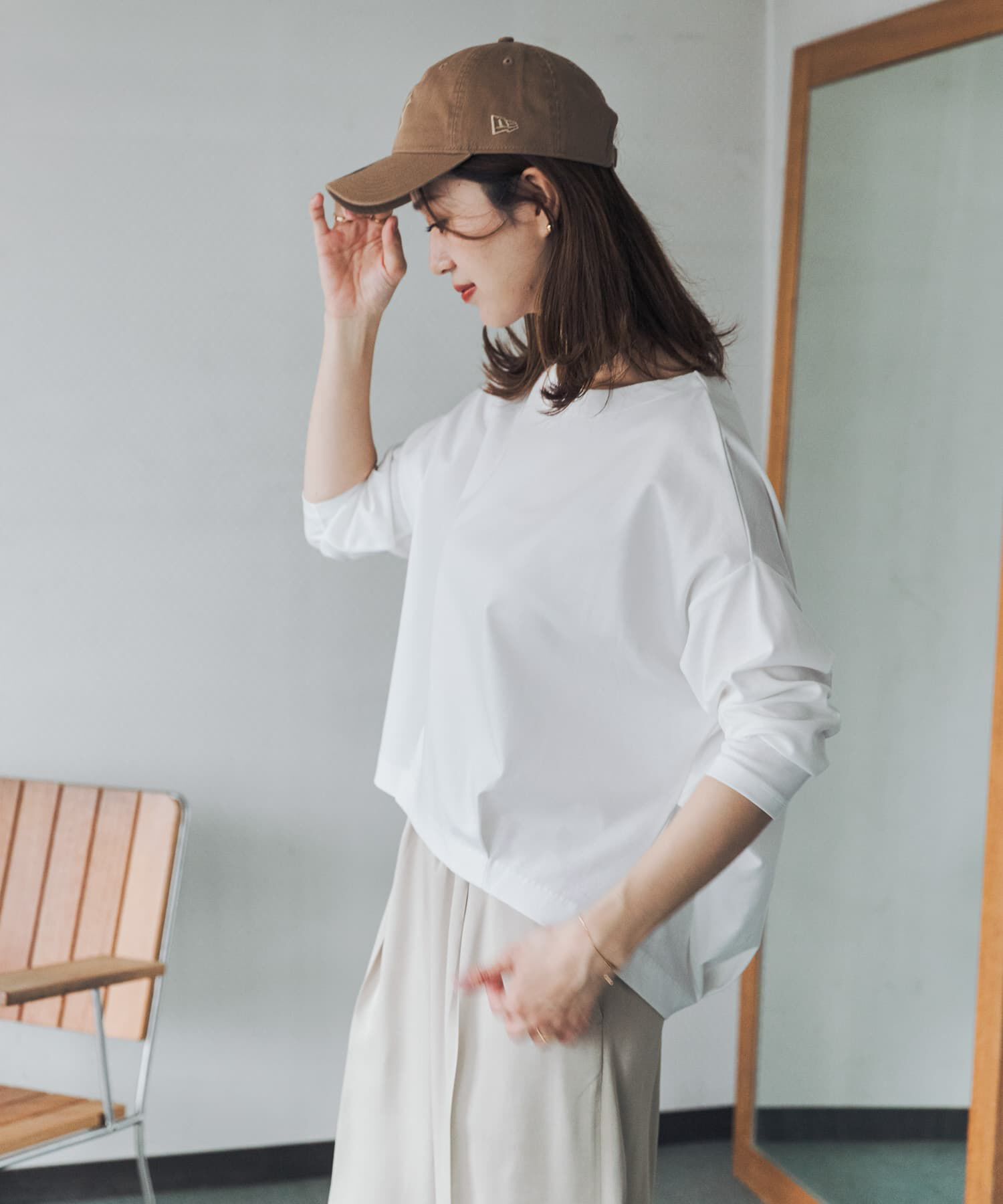 URBAN RESEARCH DOORS「コットンバックタック7分袖プルオーバー」|Tシャツ・カットソー|