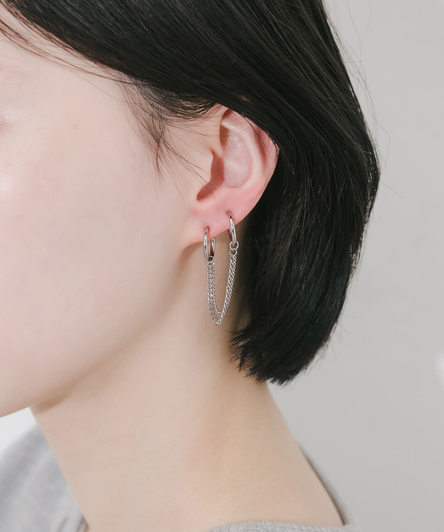 SMELLY「ステンレスダブルフープチェーンイヤカフ」|イヤリング|