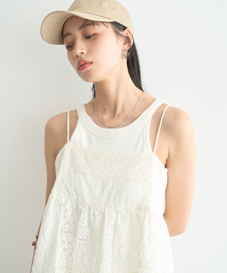 earth music&ecology「【セットアップ対応】【WEB・一部店舗限定】パッチワークレースキャミソール」|ベスト・ジレ|