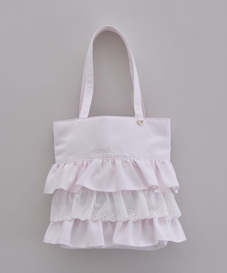 Maison de FLEUR「【A4対応】サテンフロントフリルスクエアトートバッグ」|トートバッグ|ライトピンク