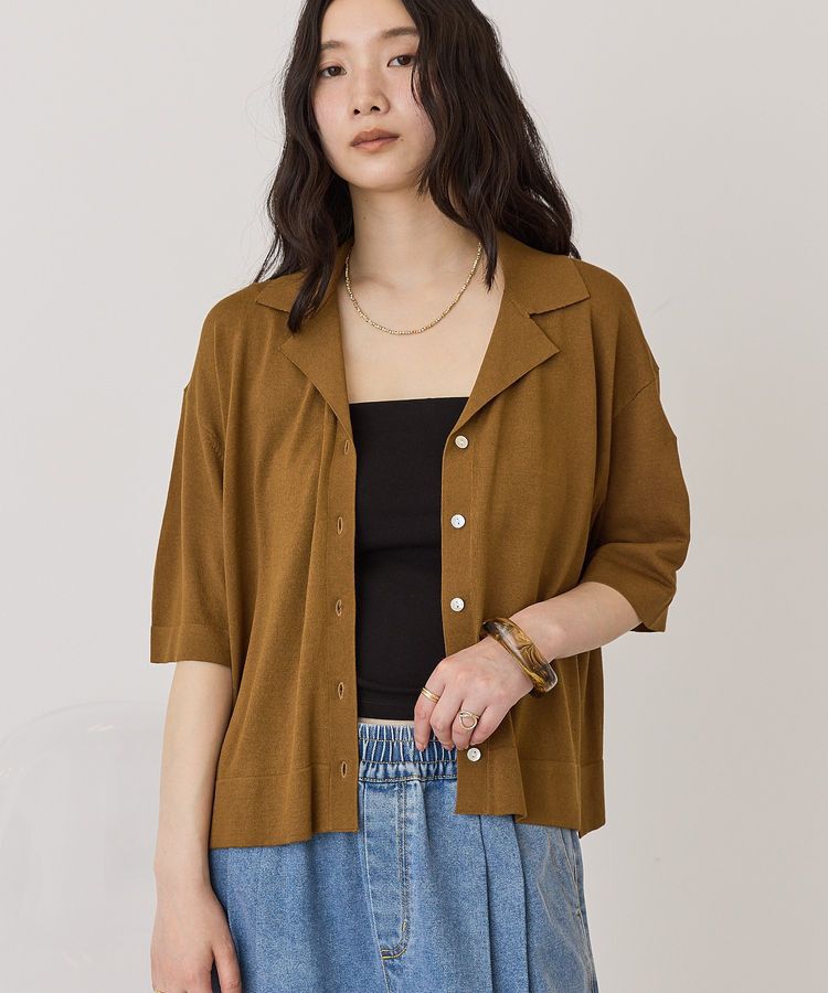 AMERICAN HOLIC「【接触冷感】襟付き5分袖ニットカーディガン」|カーディガン|