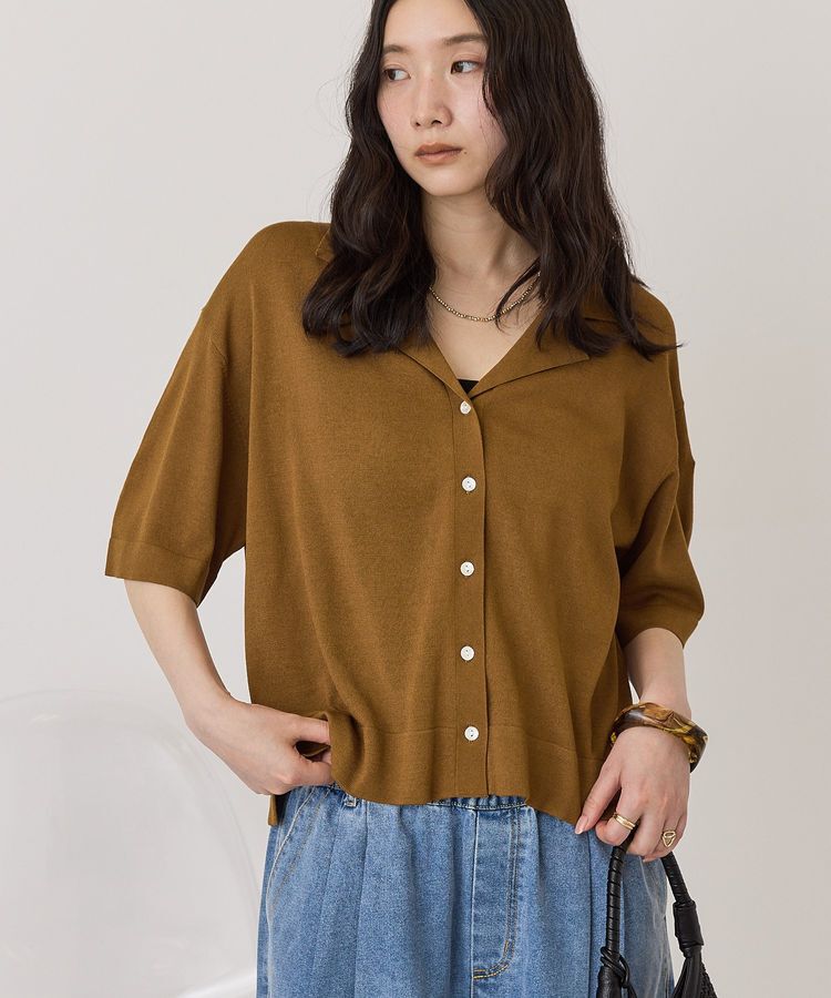 AMERICAN HOLIC「【接触冷感】襟付き5分袖ニットカーディガン」|カーディガン|