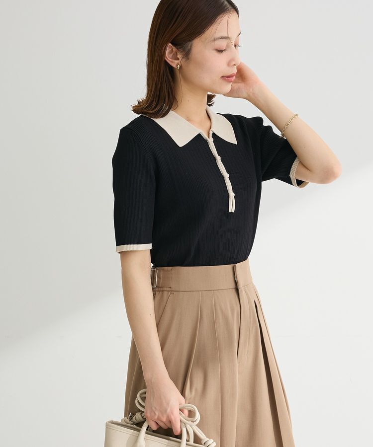 Green Parks「配色ニットポロ」|ニット・セーター|Black