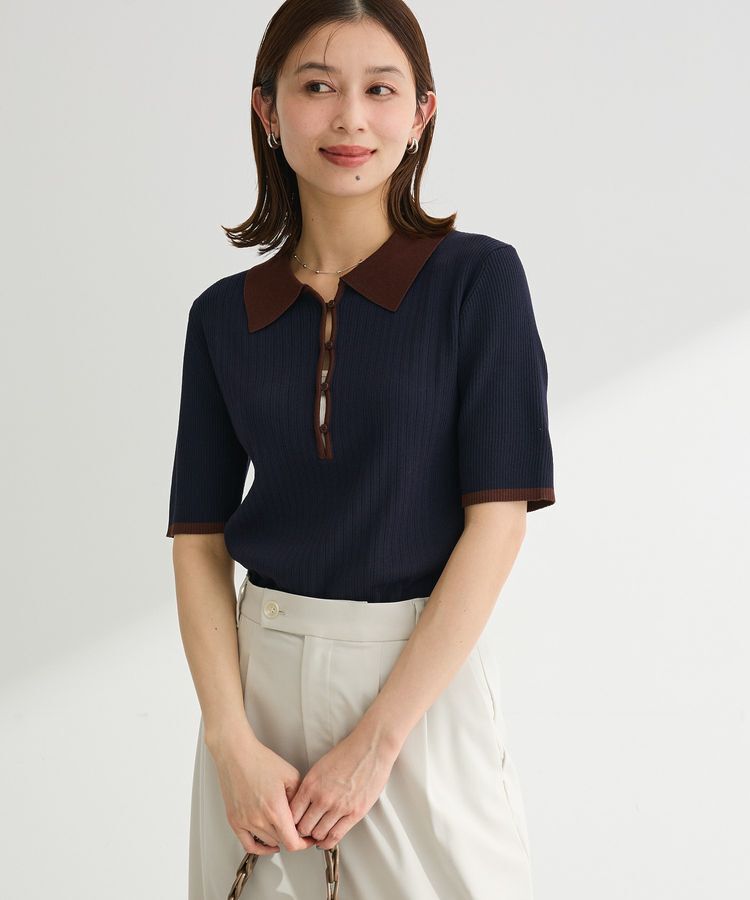 Green Parks「配色ニットポロ」|ニット・セーター|Navy