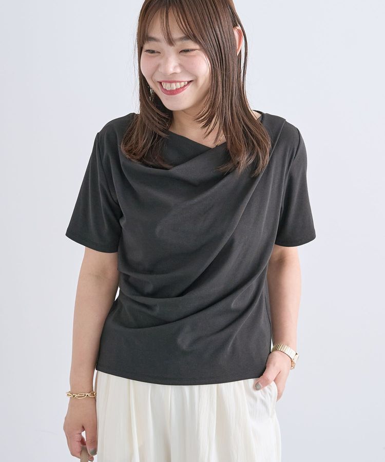 Green Parks「5分袖ドレーププルオーバー」|Tシャツ・カットソー|Black