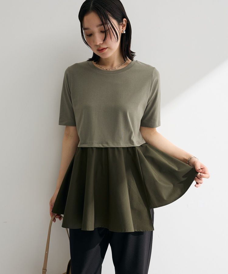 Green Parks「異素材ドッキングペプラムプルオーバー」|Tシャツ・カットソー|