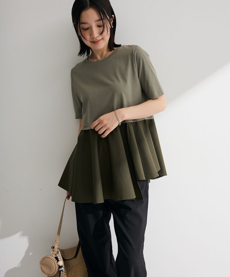 Green Parks「異素材ドッキングペプラムプルオーバー」|Tシャツ・カットソー|