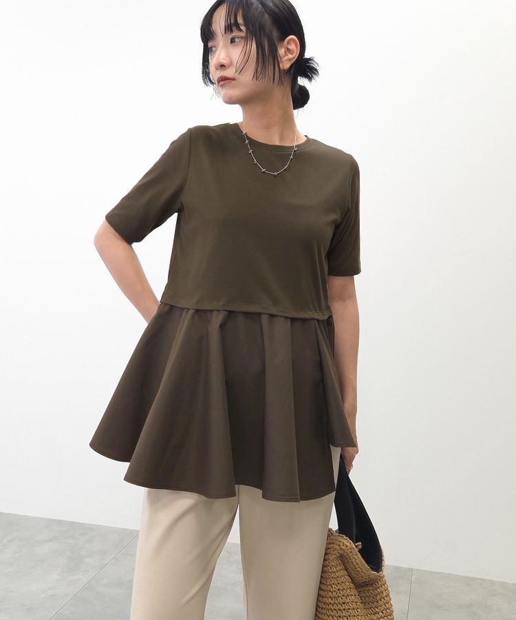 Green Parks「異素材ドッキングペプラムプルオーバー」|Tシャツ・カットソー|Brown