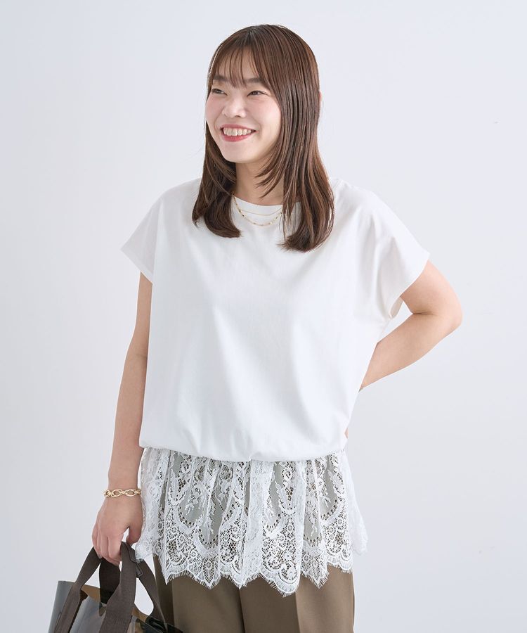 Green Parks「レースドッキングフレンチプルオーバー」|Tシャツ・カットソー|White