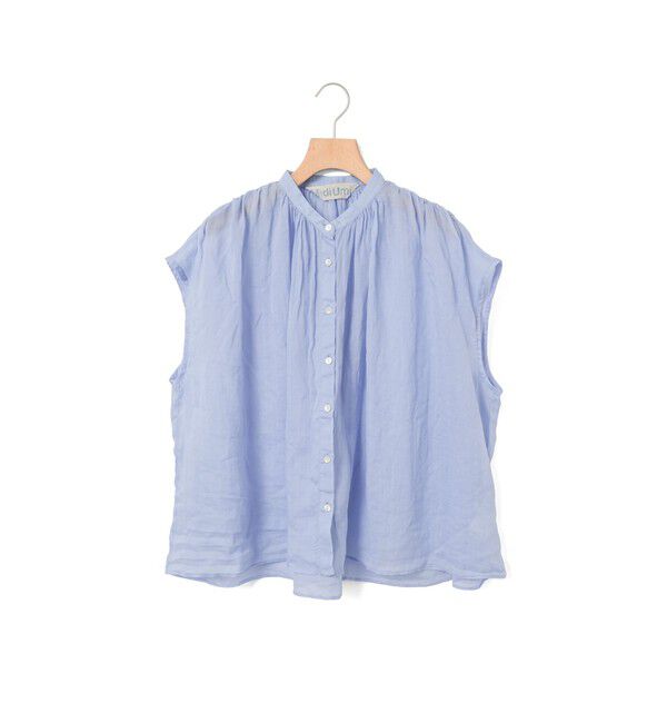 MidiUmi「MidiUmi ラミーギャザーノースリーブシャツ」|シャツ・ブラウス|サックス