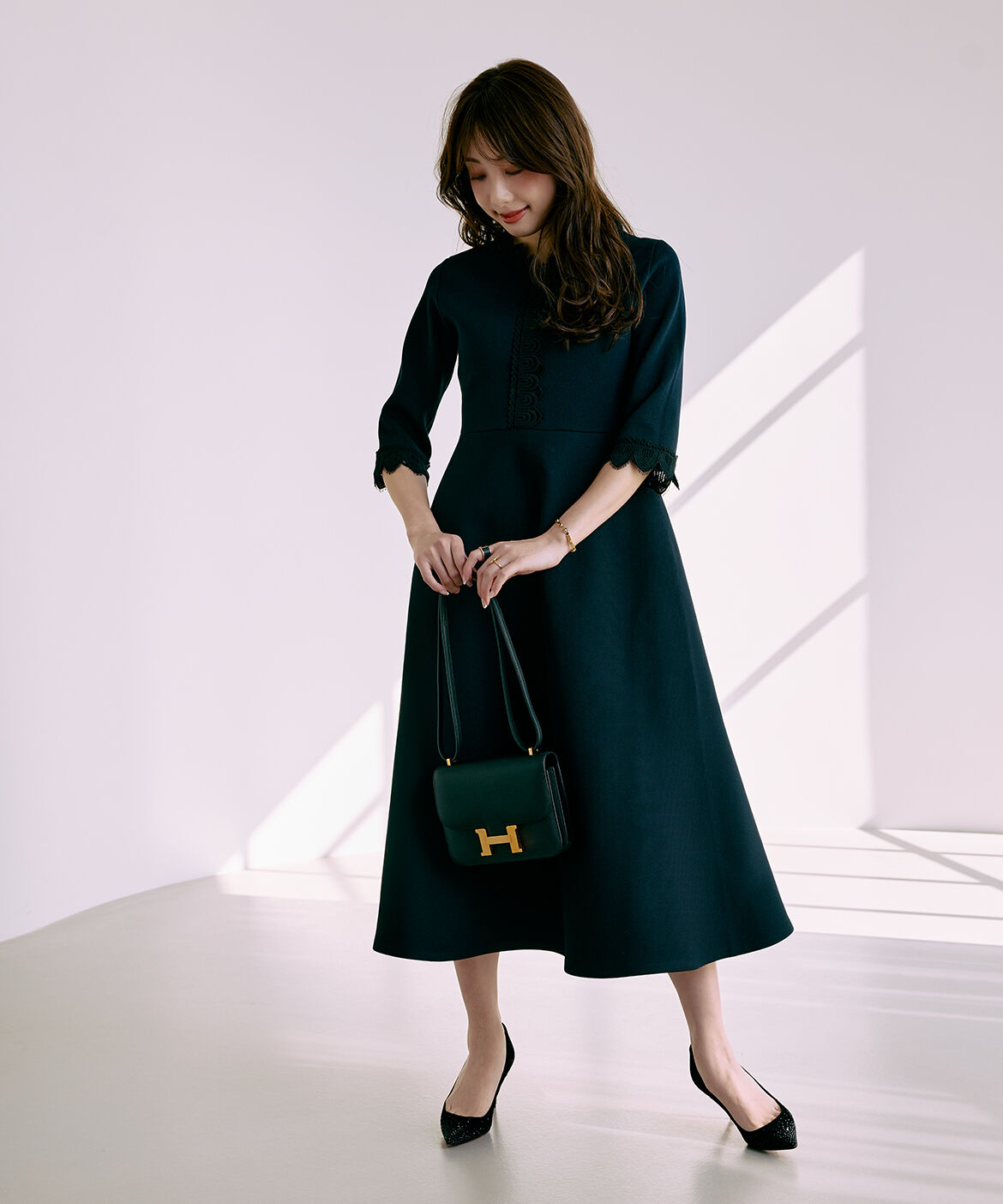 Maglie le cassetto「《M Maglie le cassetto&times;冨張愛》愛されクラシカル&ldquo;Lace&rdquo;ニットワンピース」|ワンピース|