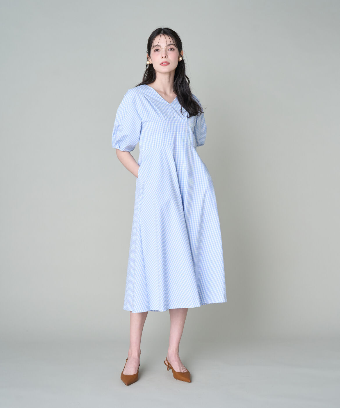 Maglie le cassetto「《プラスサイズ》Vネックフレアワンピース」|ワンピース|