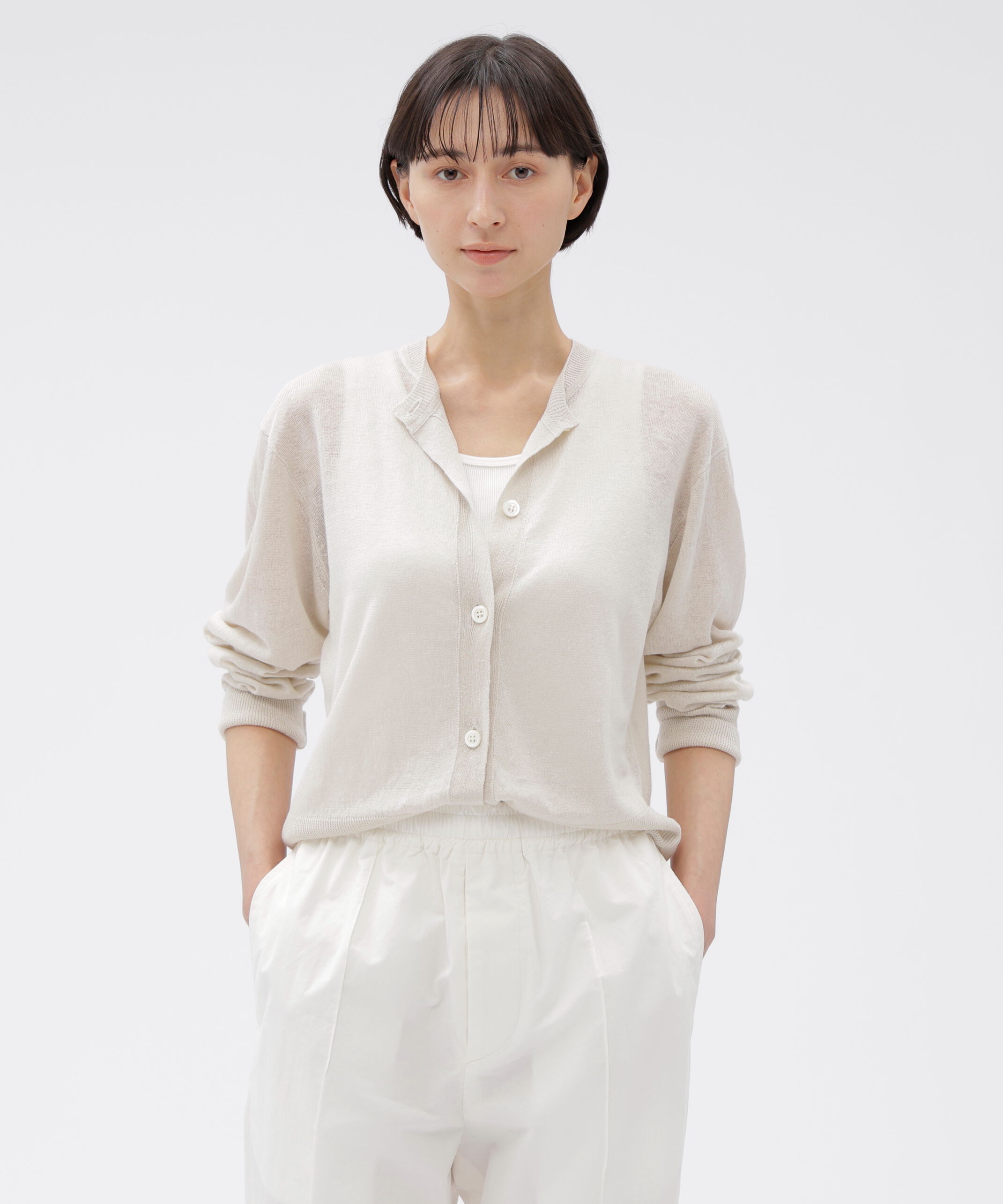  「FINE LINEN KNITWEAR」|カーディガン|IVORY1