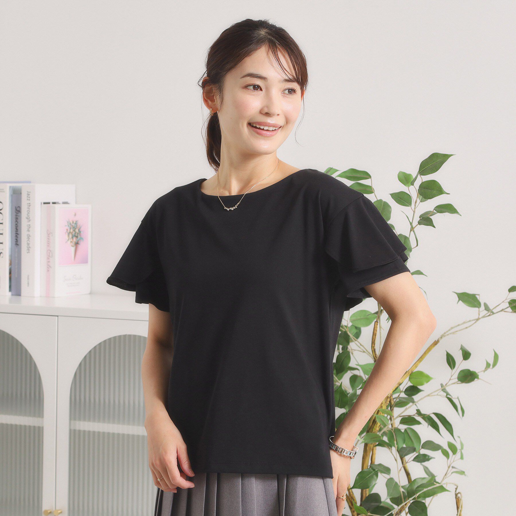 ITS&rsquo;DEMO「【冷感／遮熱】バックフリルTシャツ」|Tシャツ・カットソー|ブラック(019)